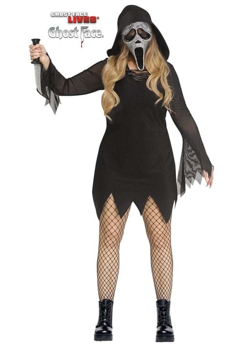 Plus Size Deluxe Bling Ghost Face Adult Costume