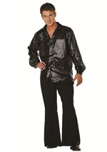 Plus Size 70s Disco Inferno Black Sequin Costume Shirt