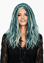 Womens Gothic Grey Green Costume Wig