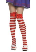 Womens Red White Thigh High Rag Doll Costume Socks