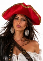 Adult Red Pirate Costume Hat with Lame Gold Trim