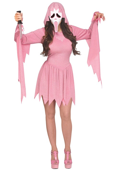 Womens Pink Glitter Ghost Face Costume