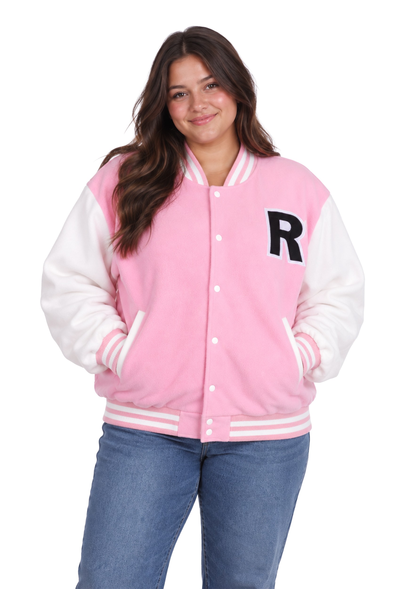 Plus Size Letterman Pink Jacket Fancy Dress Costume for Women | Sports Fancy Dress Costumes