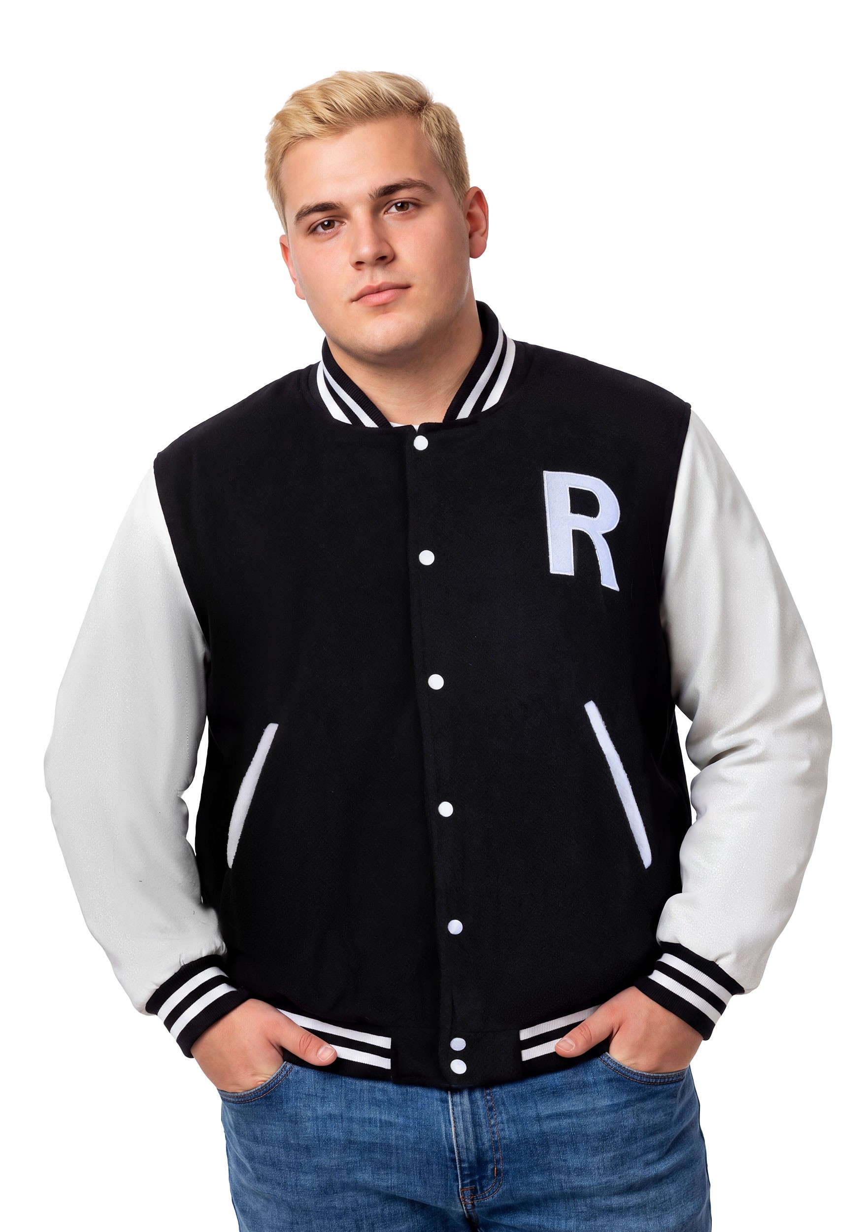Plus Size Letterman Black Jacket Fancy Dress Costume for Men | Sports Fancy Dress Costumes