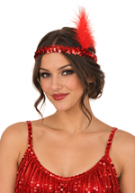 Womens Flapper Red Sequined Headband Accessory