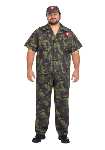 Mens Plus Size Army Doctor Green Costume