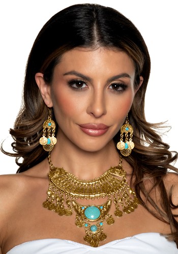 Gold Egyptian Necklace and Earring Set