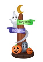8' Ghost Wrapped Sign Post Inflatable Decoration Alt 1
