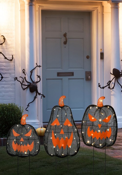 35-Inch Light Up Black Pumpkin 3 Piece Decoration Set new