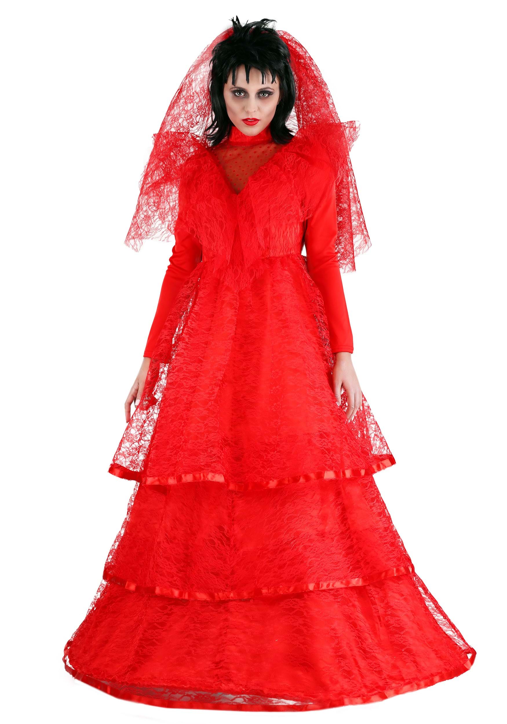 Lydia Deetz Red Wedding Dress Beetlejuice Wedding OFF