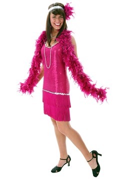 Plus Size Sequin & Fringe Fuchsia Flapper Dress Costume