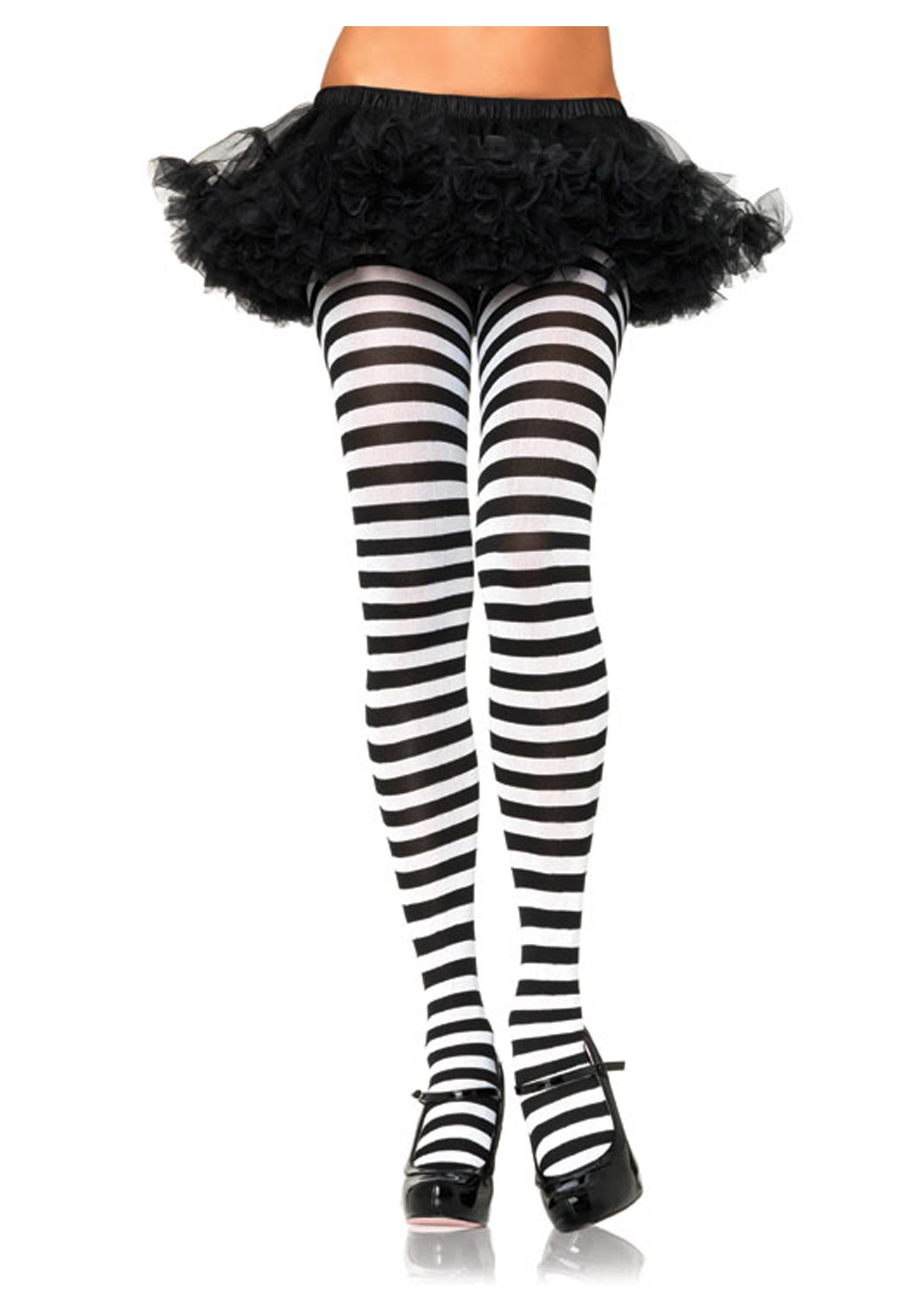 Black White Plus Size Striped Tights