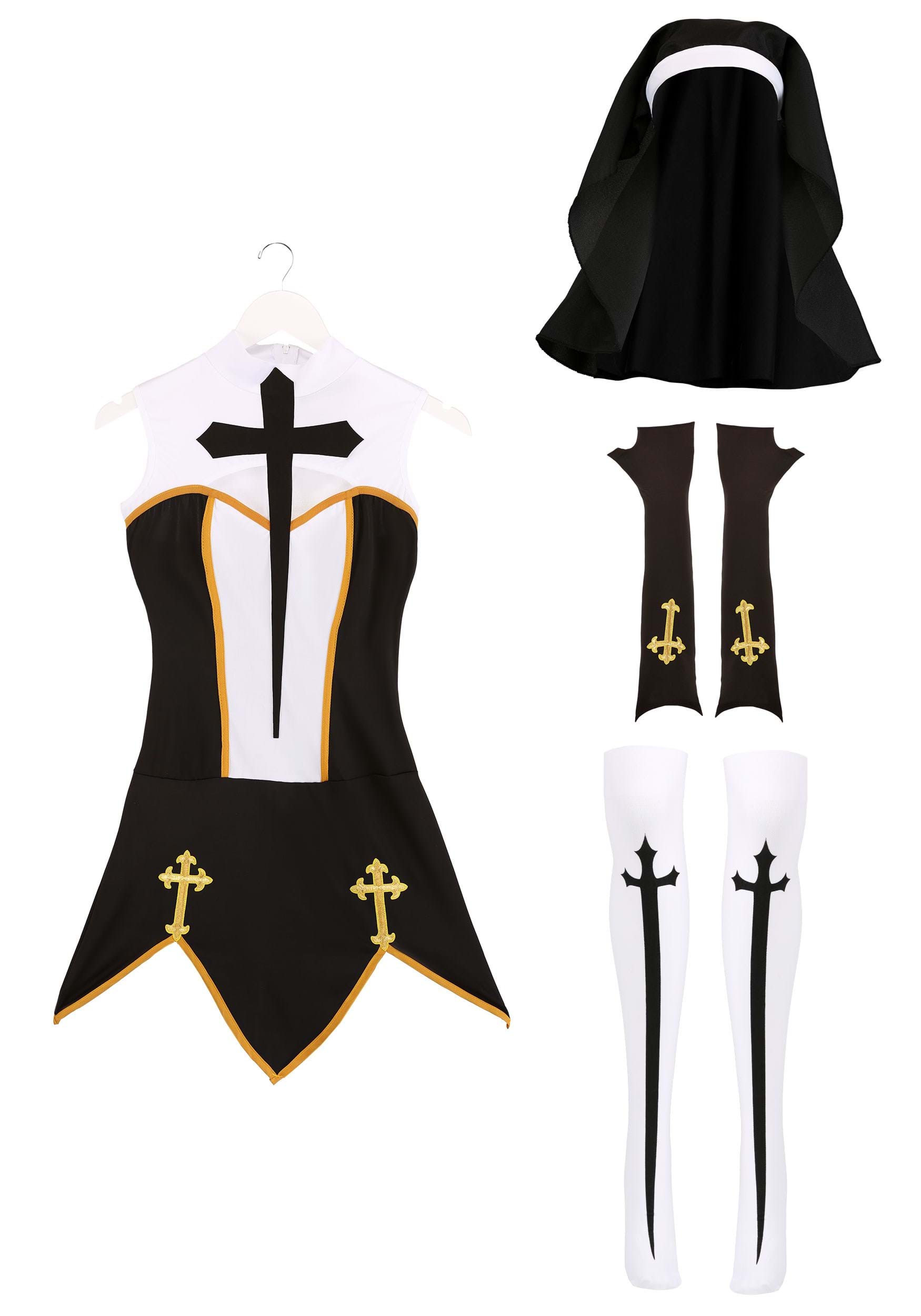 Bad Habit Nun Fancy Dress Costume W/ Dress & Thigh High Stockings