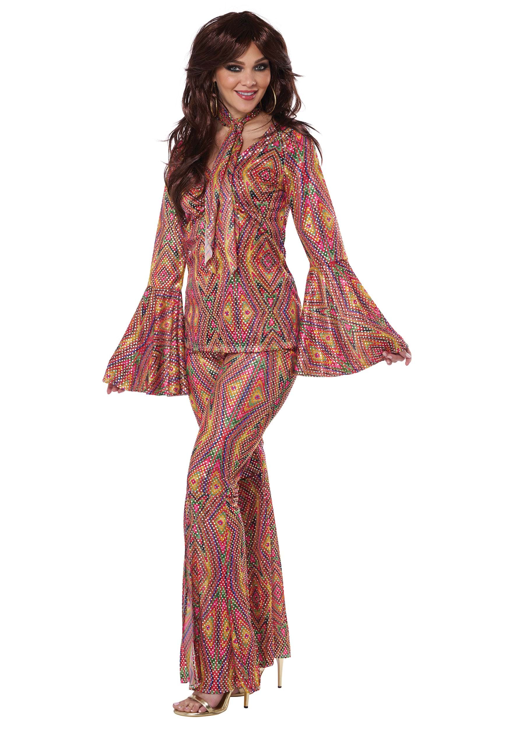 Women's 1970s DiscoLicious Fancy Dress Costume , Decade Fancy Dress Costumes