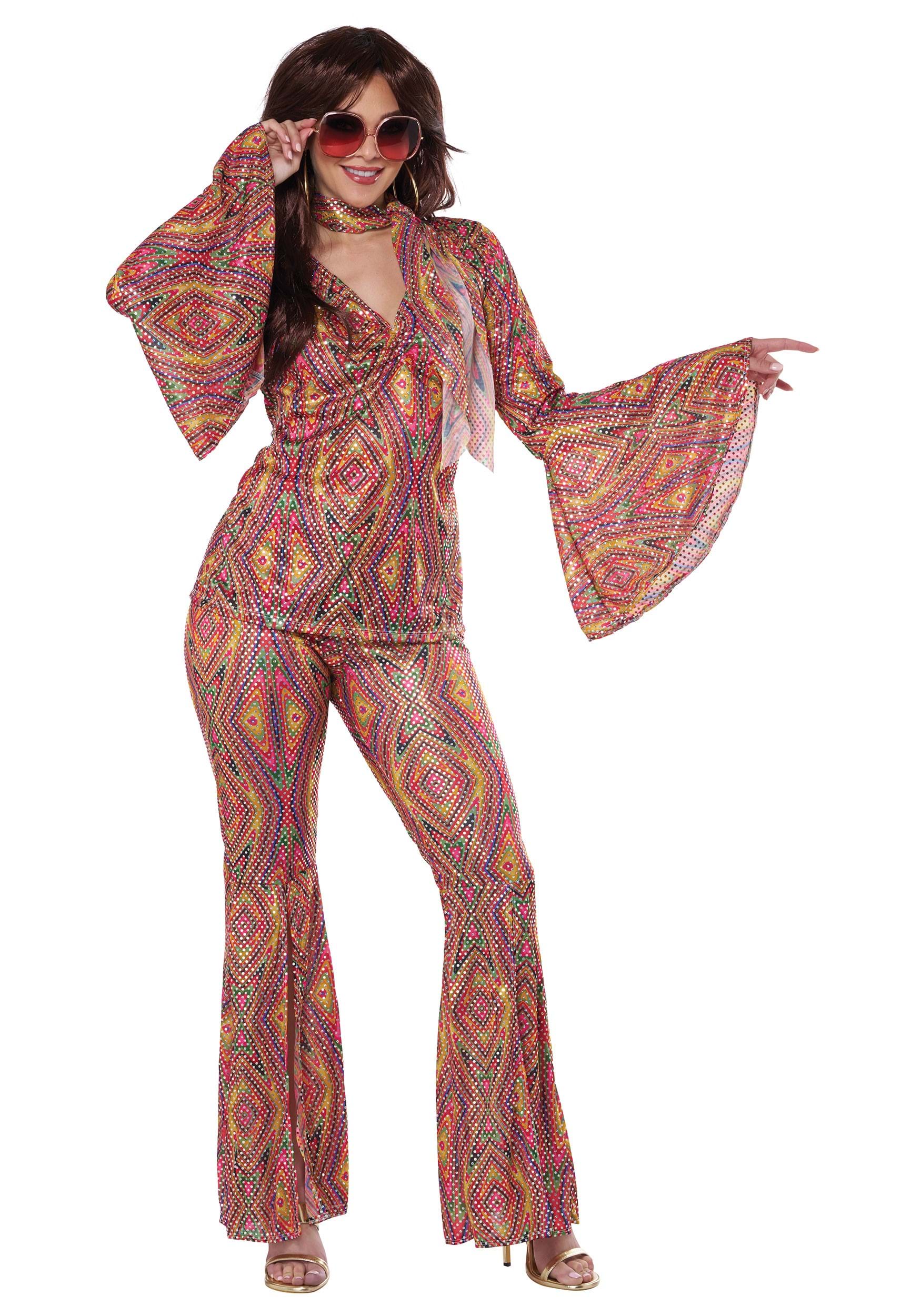 Women's 1970s DiscoLicious Fancy Dress Costume , Decade Fancy Dress Costumes