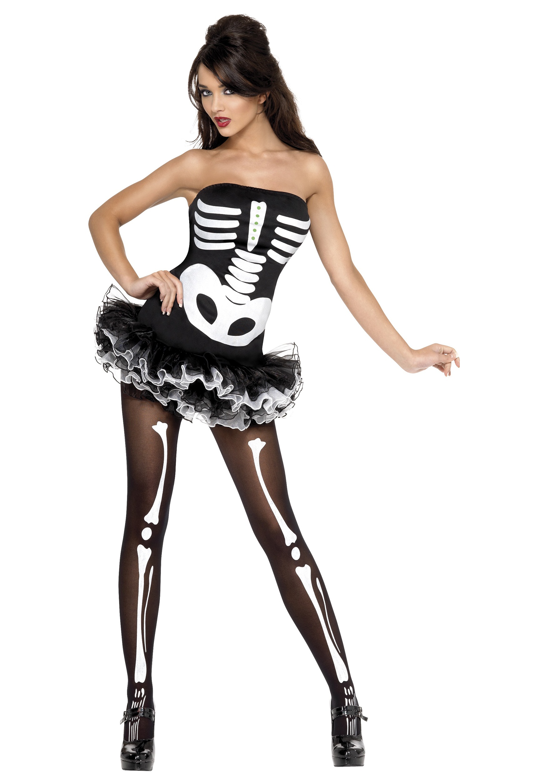 Ladies Skeleton Costume Tutu Dress Outfit Ladies Halloween Womens Bones Costume