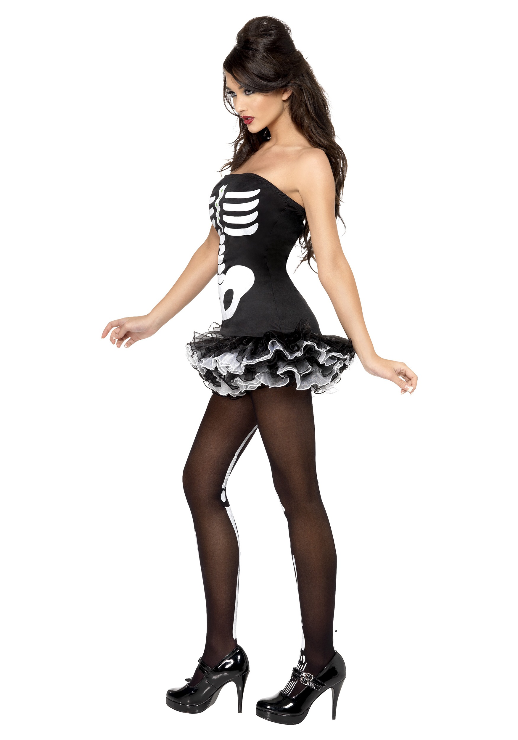 Ladies Skeleton Costume Tutu Dress Outfit Ladies Halloween Womens Bones Costume