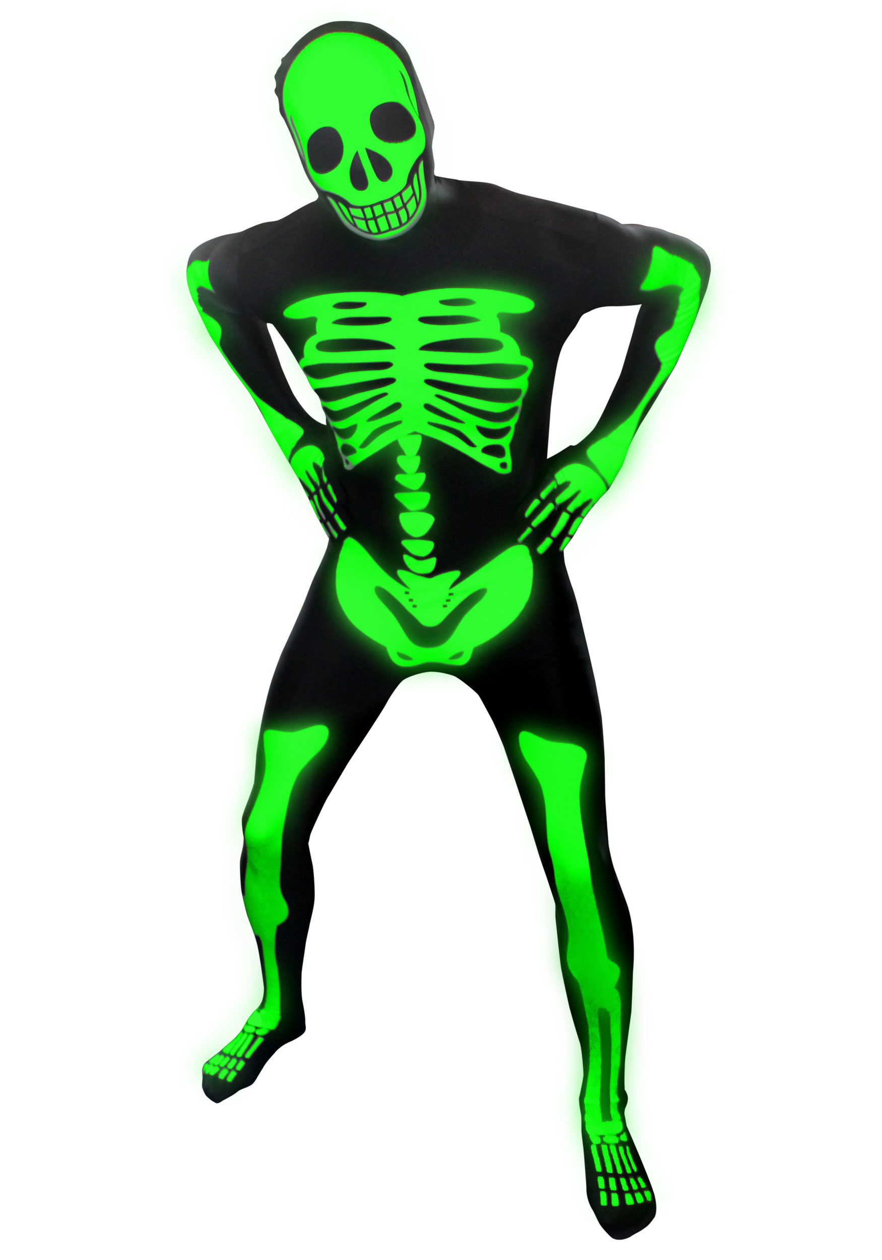 Photos - Fancy Dress Glow Morphsuits Mens  Skeleton Morphsuit  Costume Black/Gree 