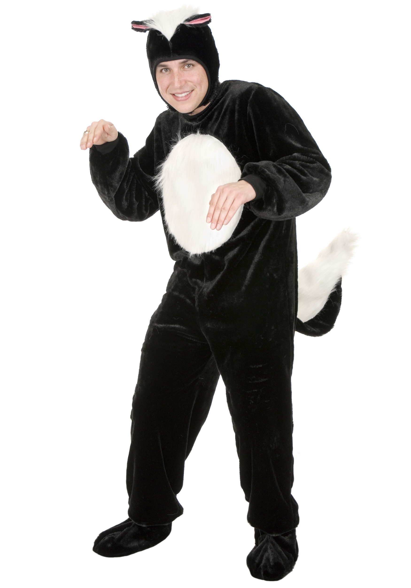 Plush Skunk Adult Halloween Costume Animal Black White Mens Womens Stinky New