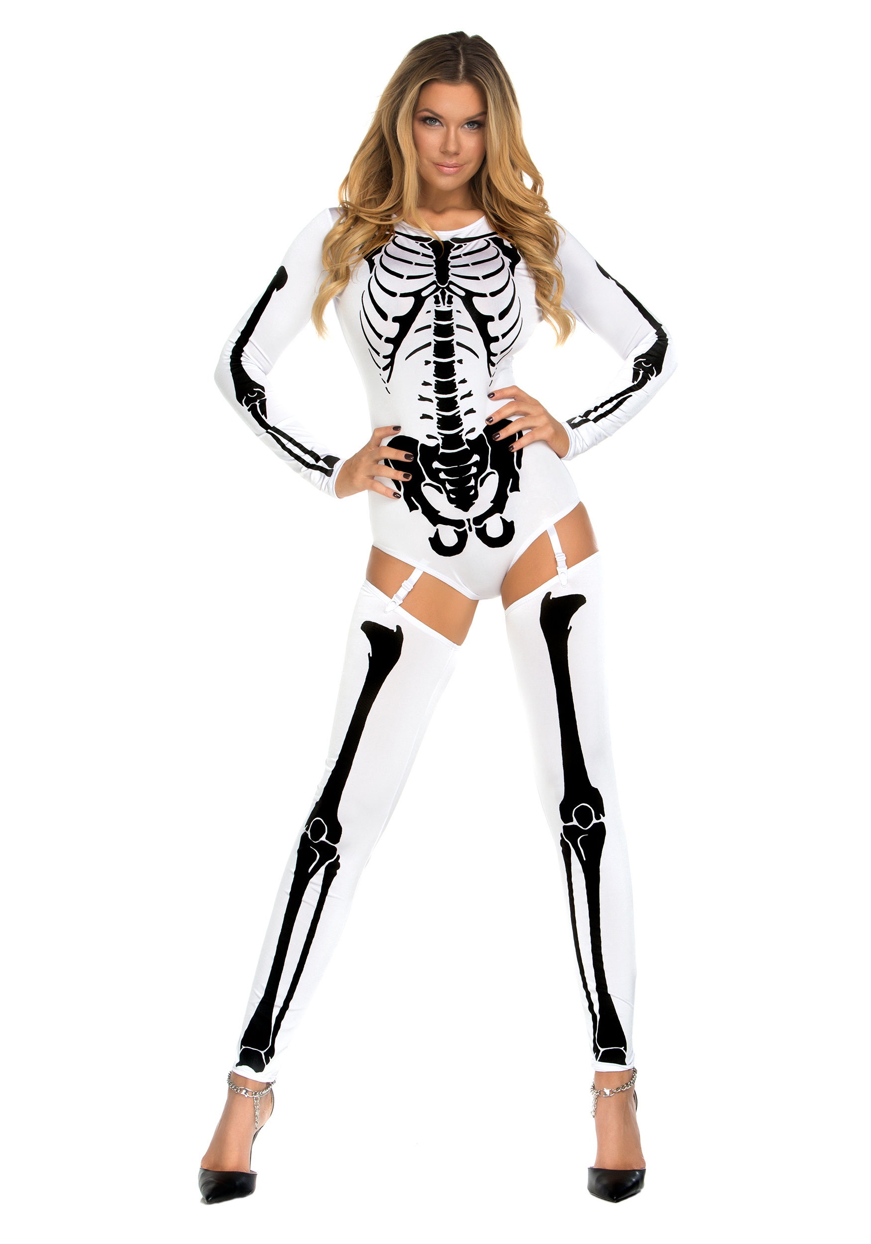 Sexy White Bad To The Bone Women's Fancy Dress Costume , Sexy Skeleton Fancy Dress Costumes
