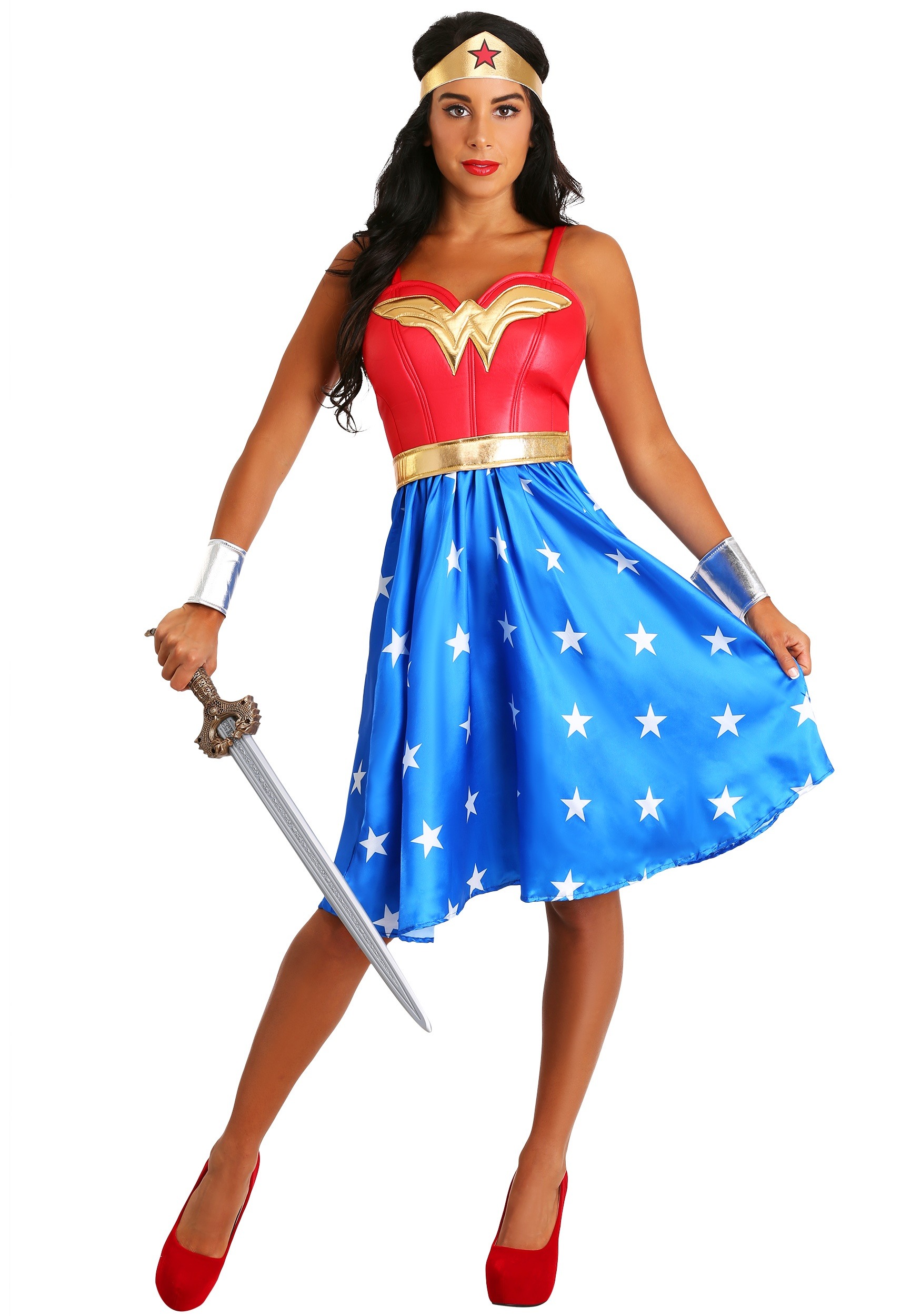 Adult Women\u0026#39;s Deluxe Long Dress Wonder Woman Costume