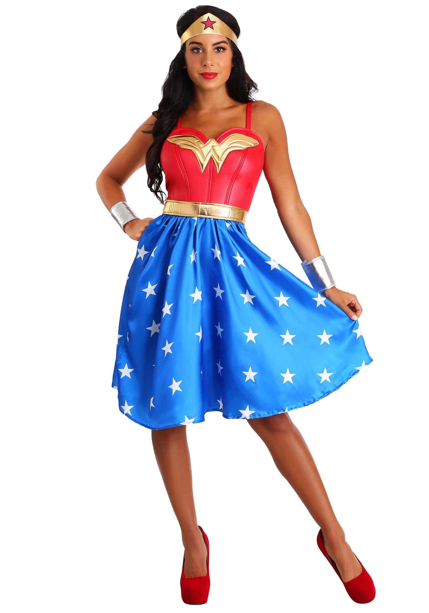 Adult Women's Deluxe Long Dress Wonder Woman Fancy Dress Costume