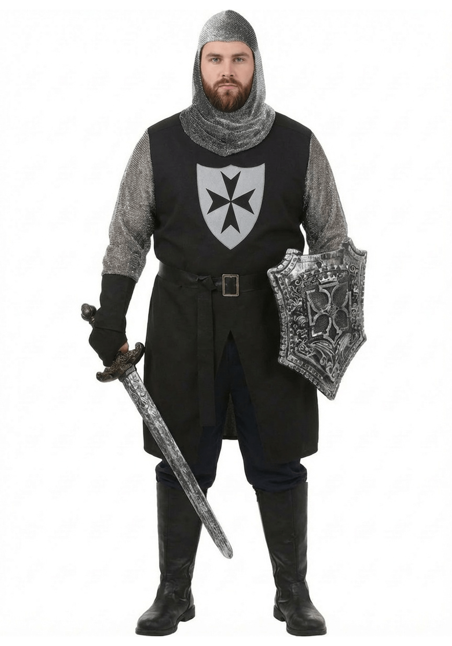 Men's Plus Size Black Knight Fancy Dress Costume | Warrior Fancy Dress Costumes