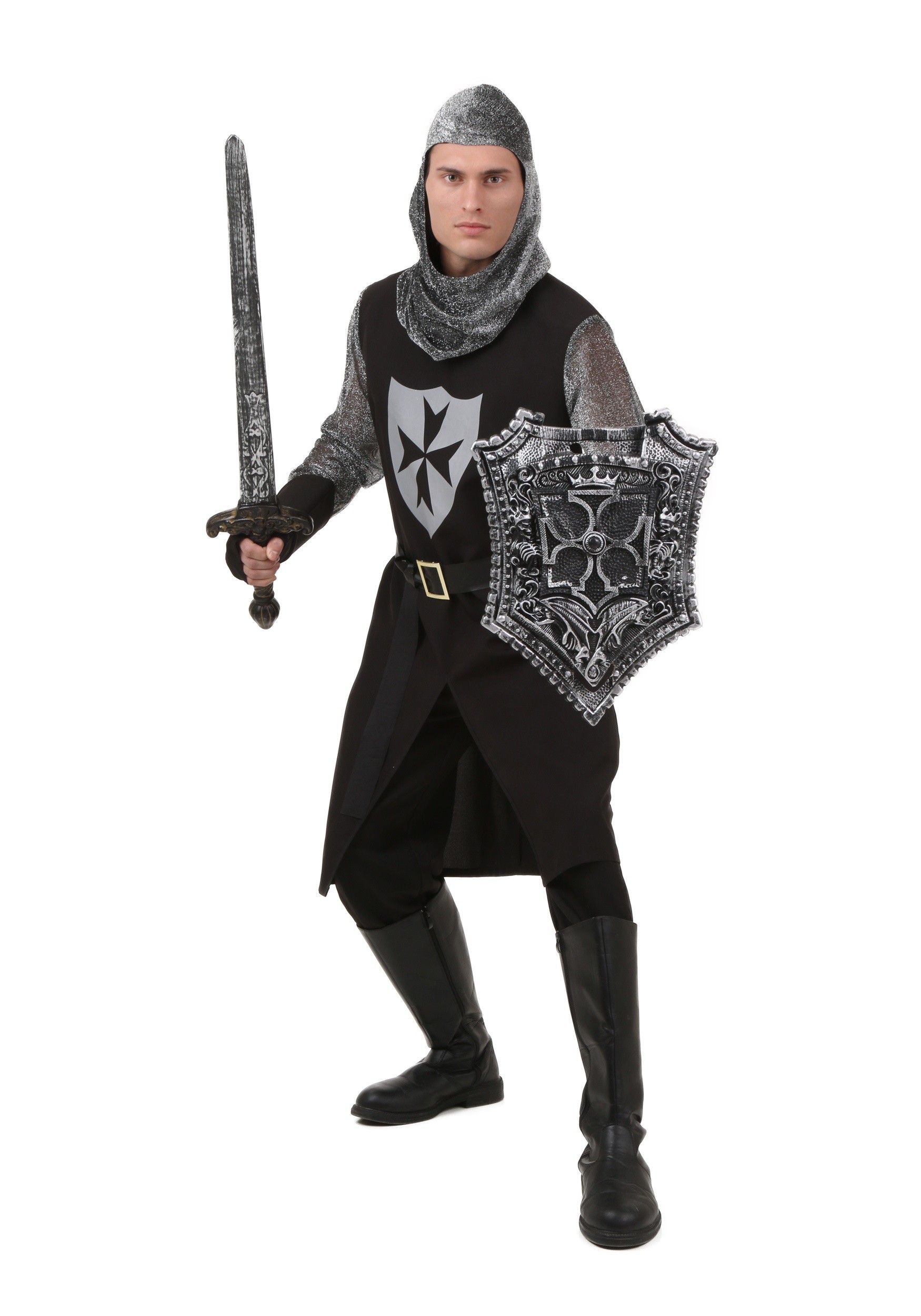 Plus Size Black Knight Fancy Dress Costume , Warrior Fancy Dress Costumes