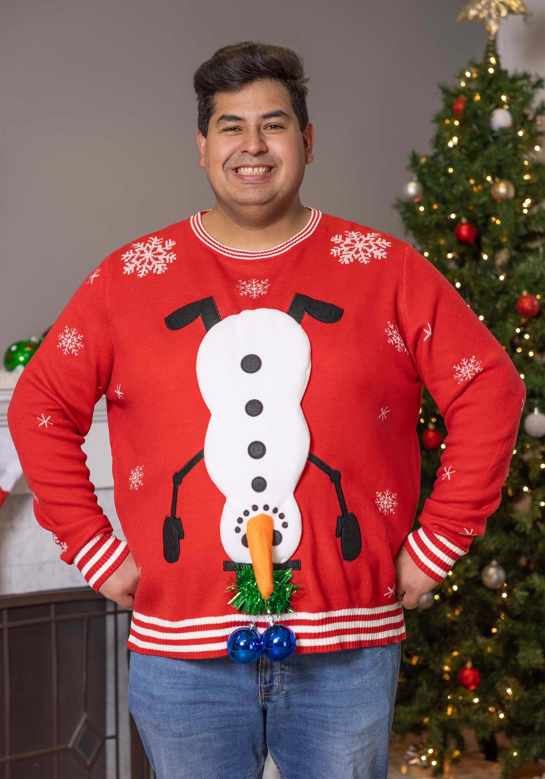 Photos - Fancy Dress Christmas FUN Wear Snowman Balls Ugly  Sweater Red/White 