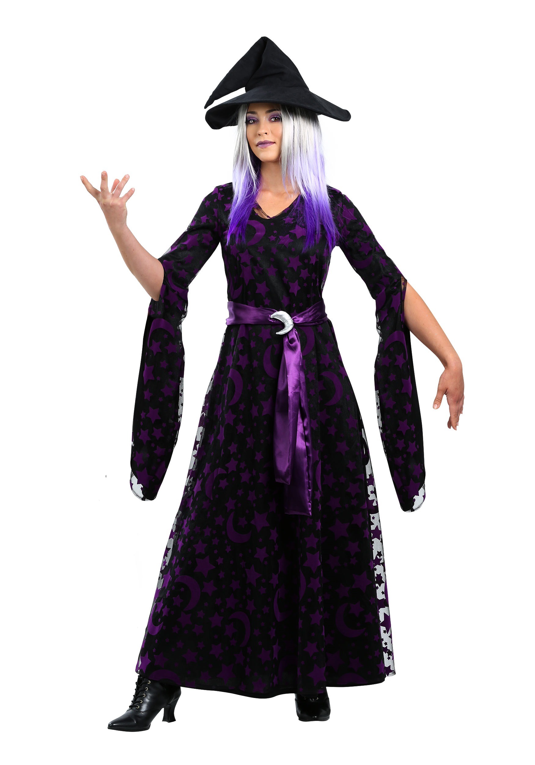 Photos - Fancy Dress MOON FUN Costumes Purple  Witch  Costume for Women Black/Pur 