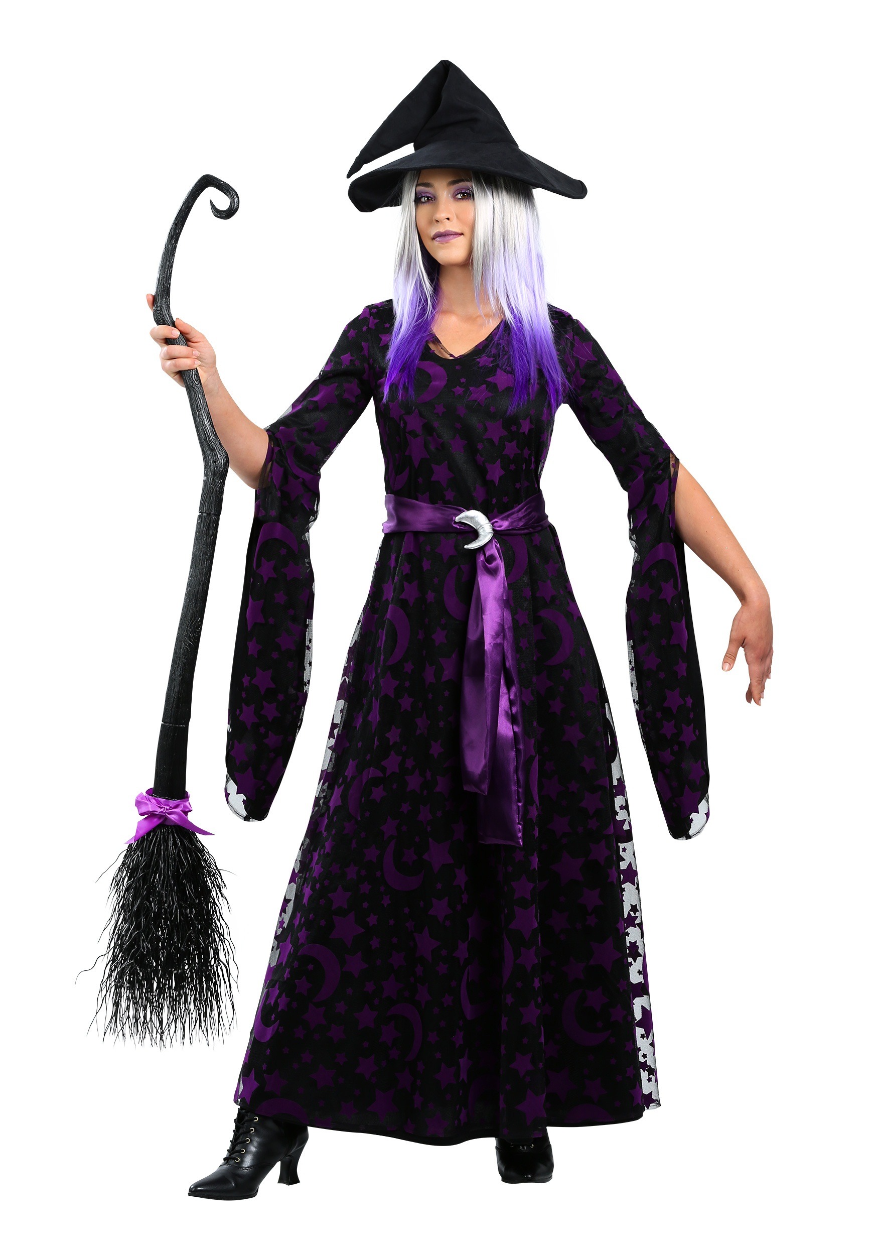 Women&#39;s Plus Size Purple Moon Witch Costume