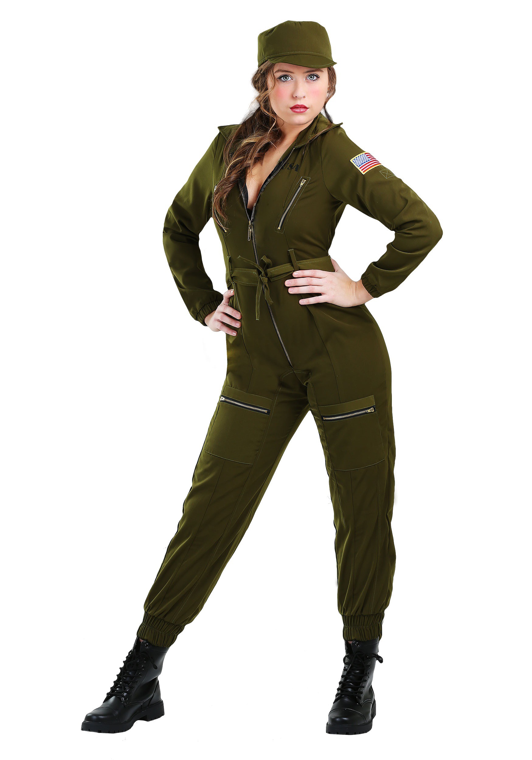 Army Flightsuit Fancy Dress Costume For Women , Army Uniform Fancy Dress Costumes