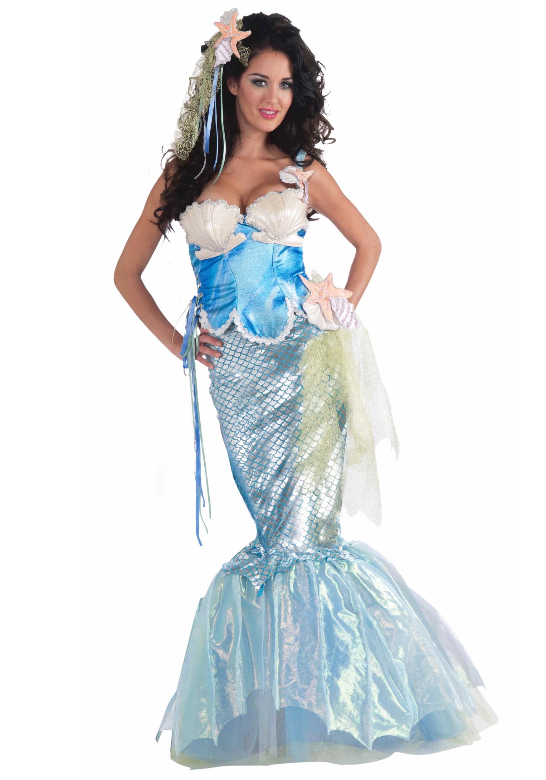 Pearl White and Silver Seashell Mermaid Adult Halloween Costume Mask