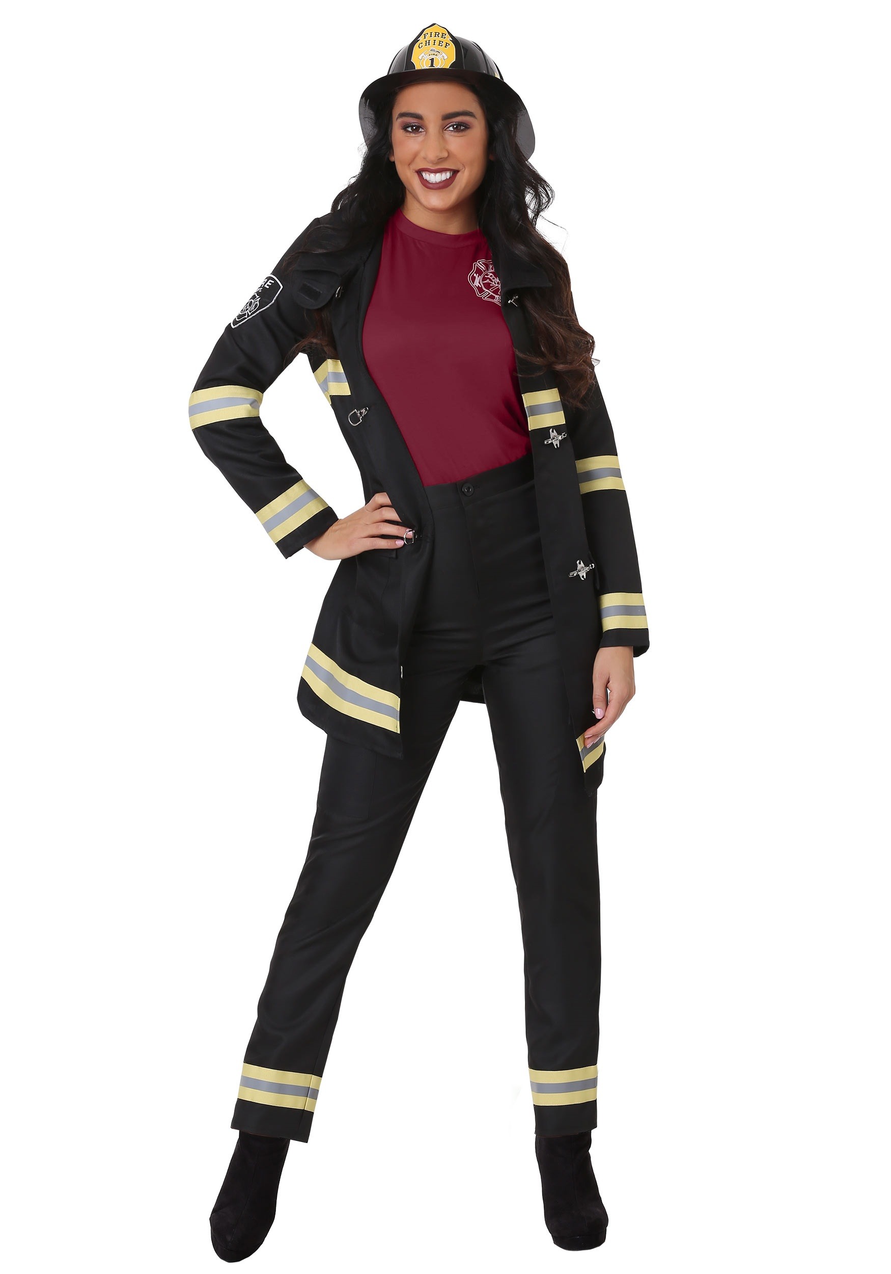 Women's Black Firefighter Fancy Dress Costume