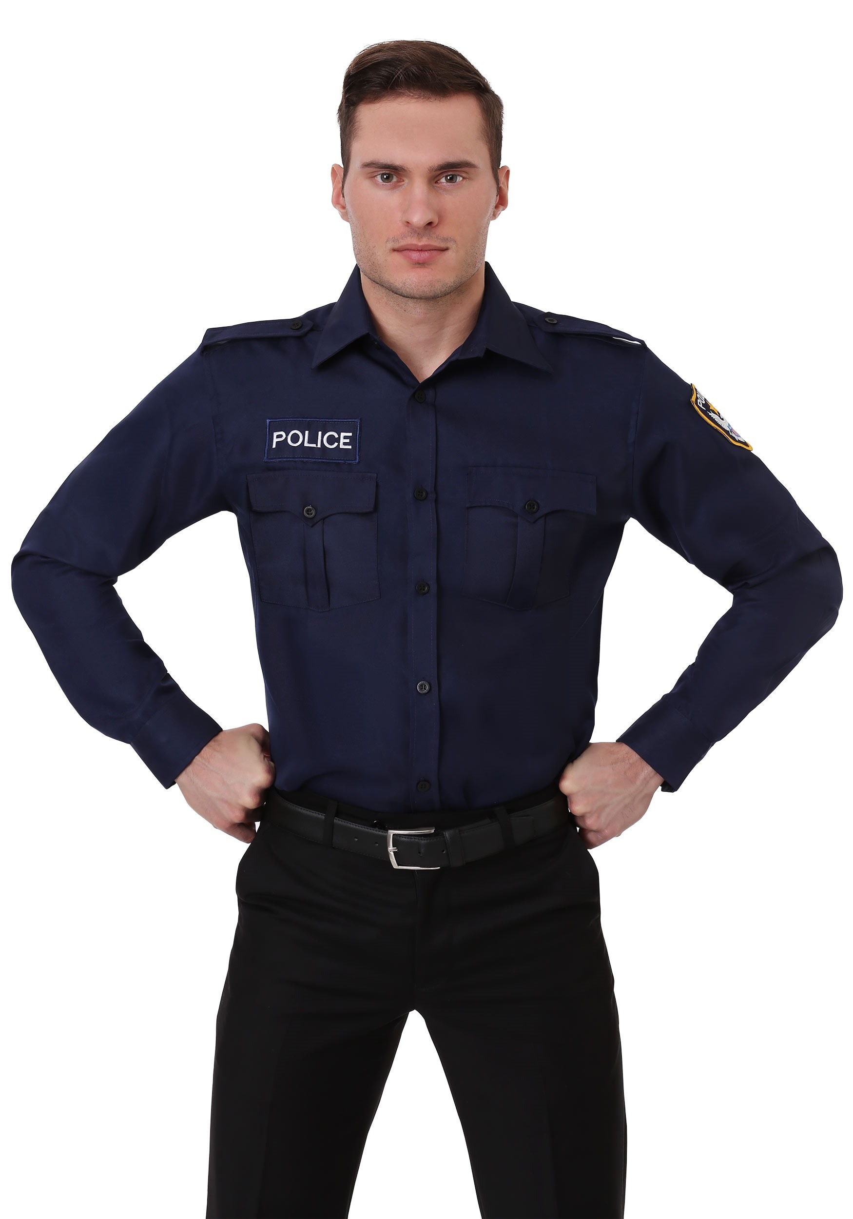 Photos - Fancy Dress Police FUN Costumes Men's Adult Long Sleeve  Shirt Blue 