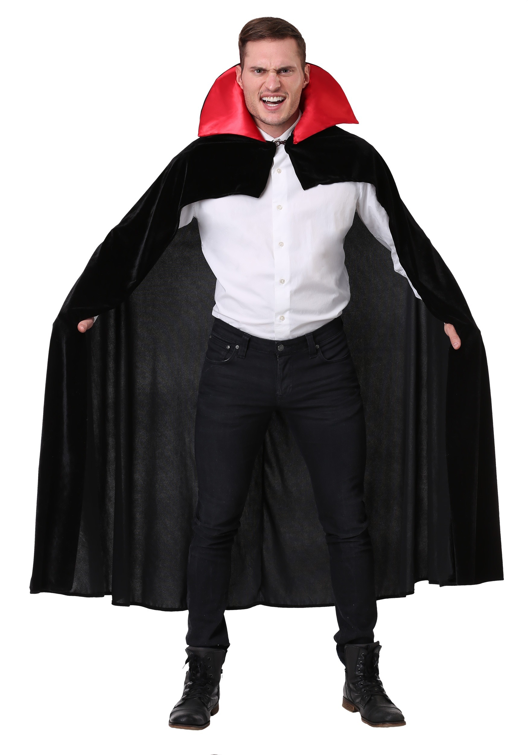 Costume Vampiro Per Adolescenti – Mantello Reversibile Rosso/nero 150cm Con Denti E Tatuaggi Sangue