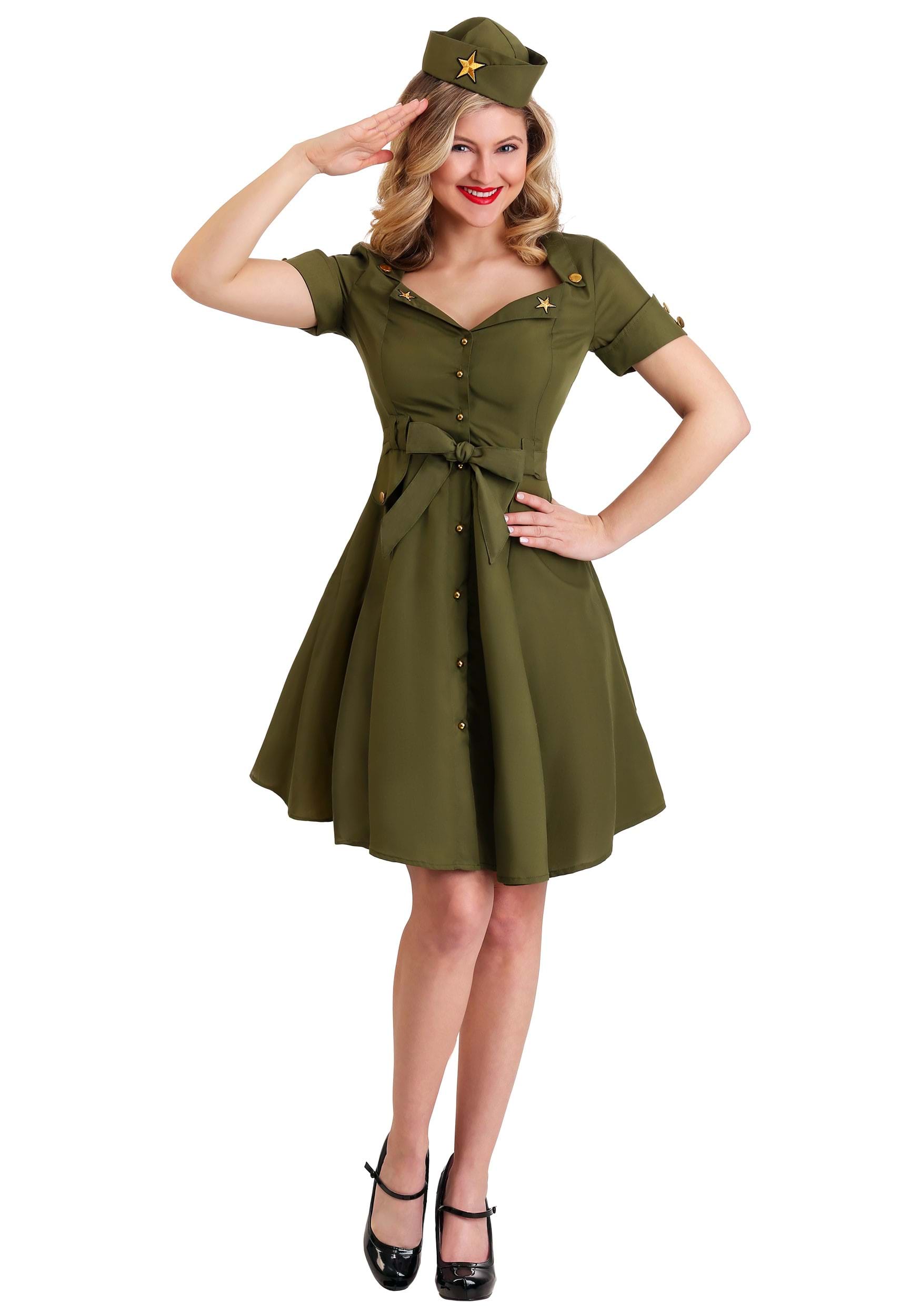 Womens Vintage Combat Cutie , Army Fancy Dress Costume