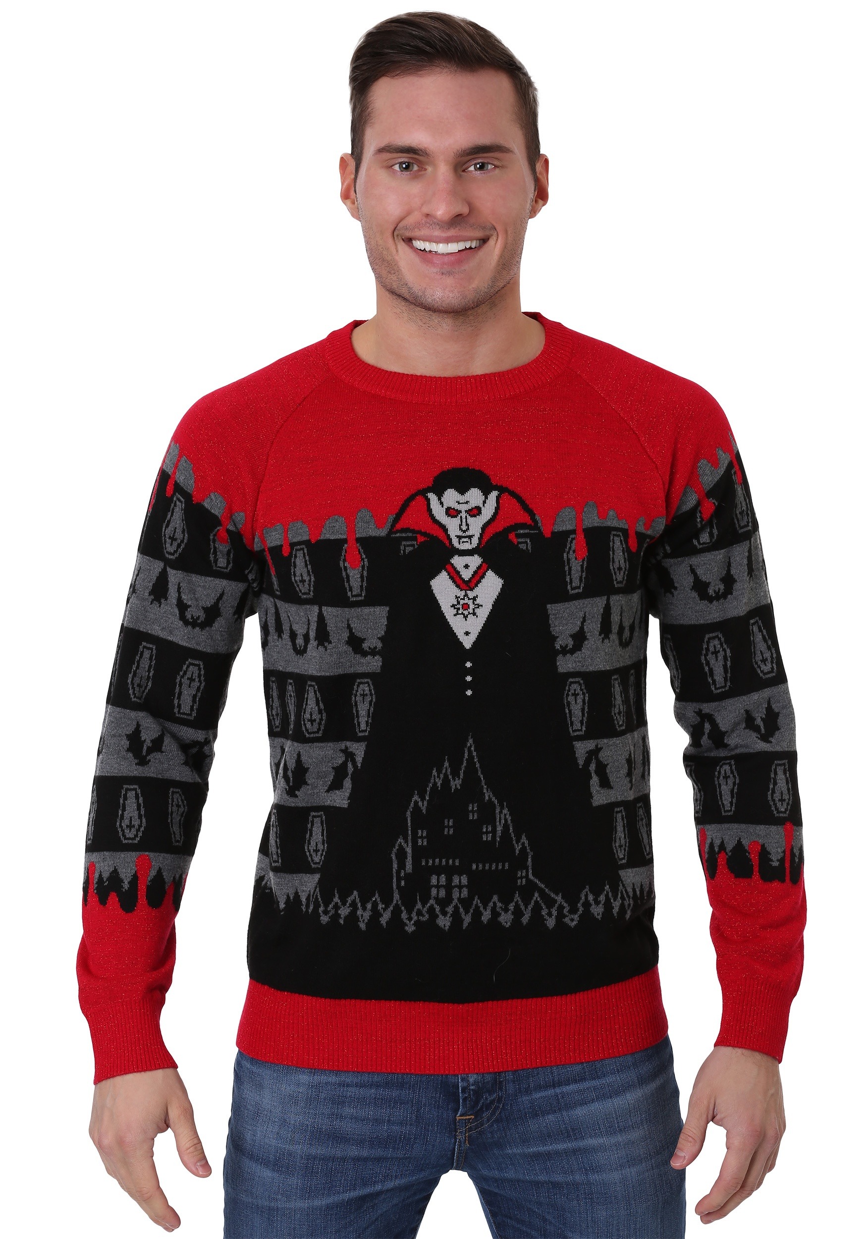 Dracula Vampire Halloween Sweater for Adults XL, 2X, 3X