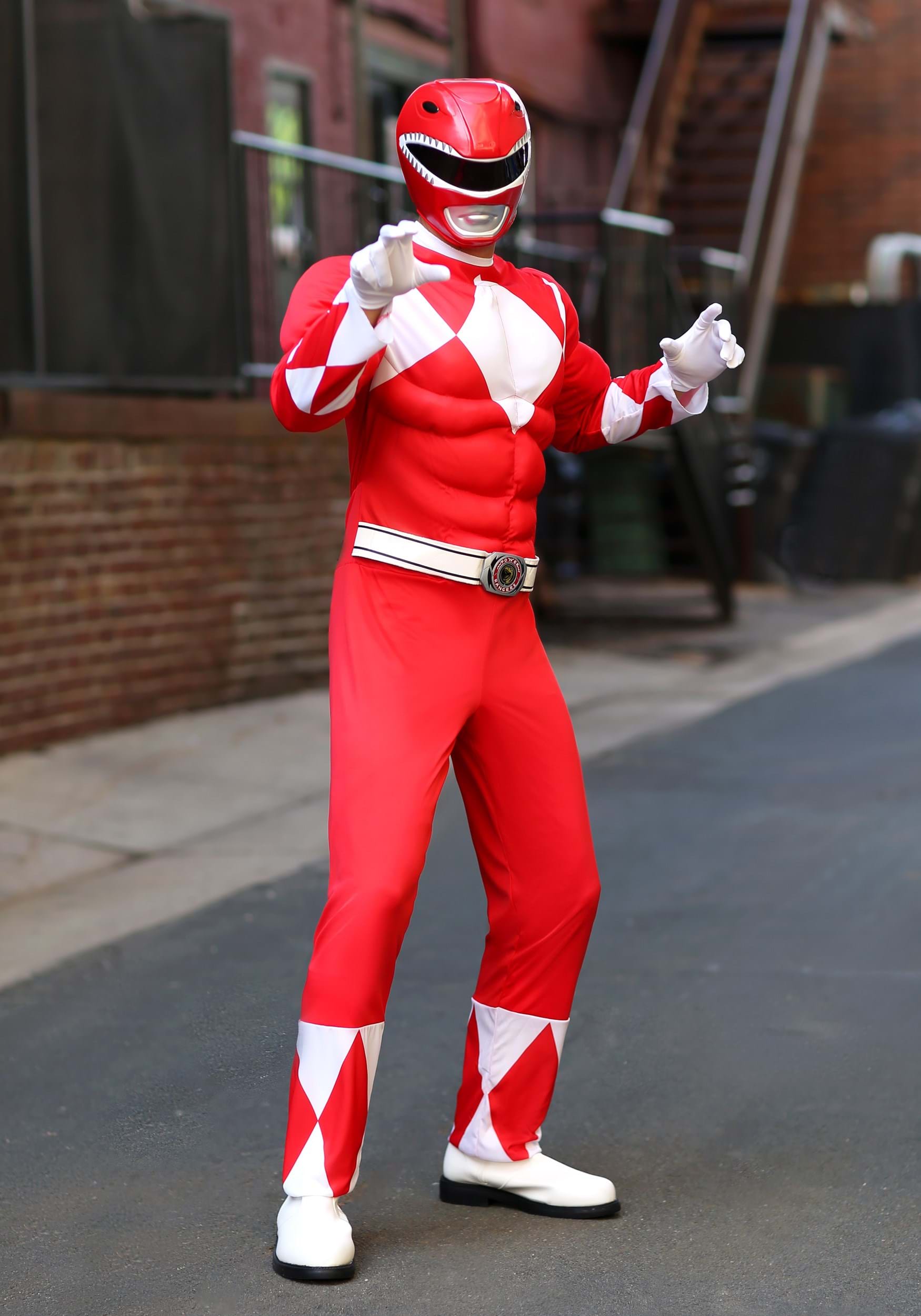 Power Rangers Men's Red Ranger Muscle Fancy Dress Costume