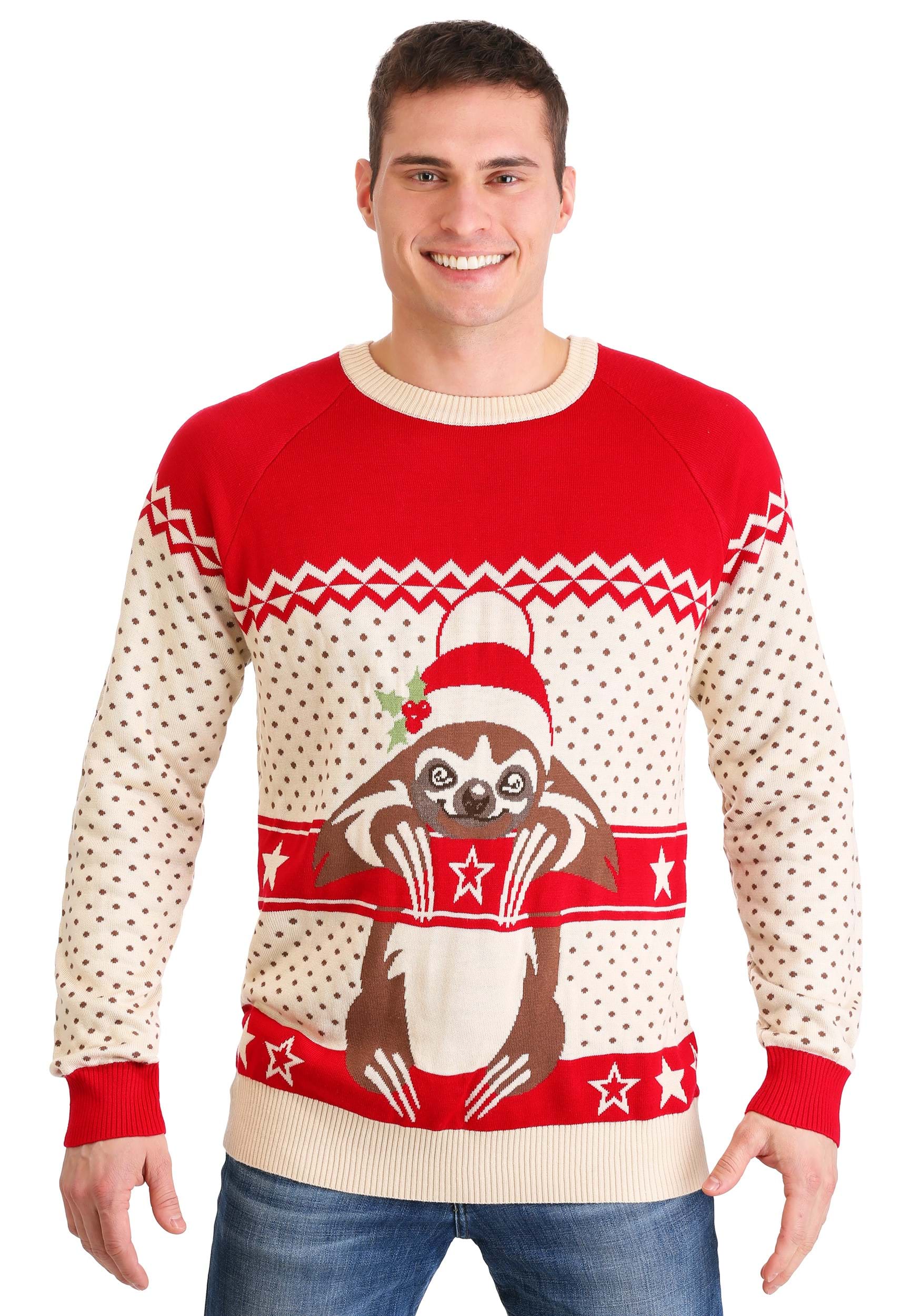 Photos - Fancy Dress Christmas FUN Wear Sloth Ugly  Sweater for Adults Brown/Red 