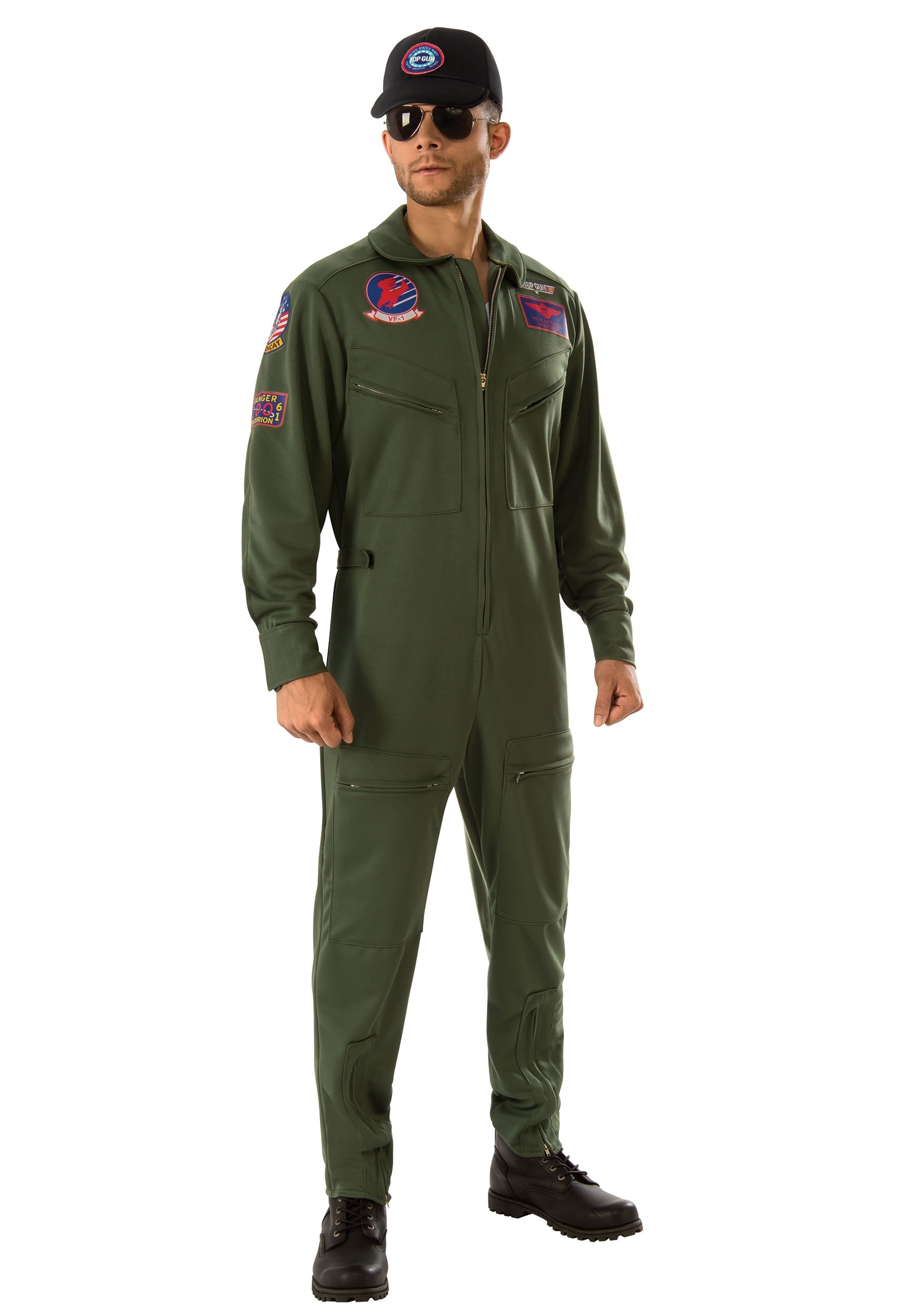 Top Gun Men's Jumpsuit Fancy Dress Costume , Fighter Pilot Fancy Dress Costume