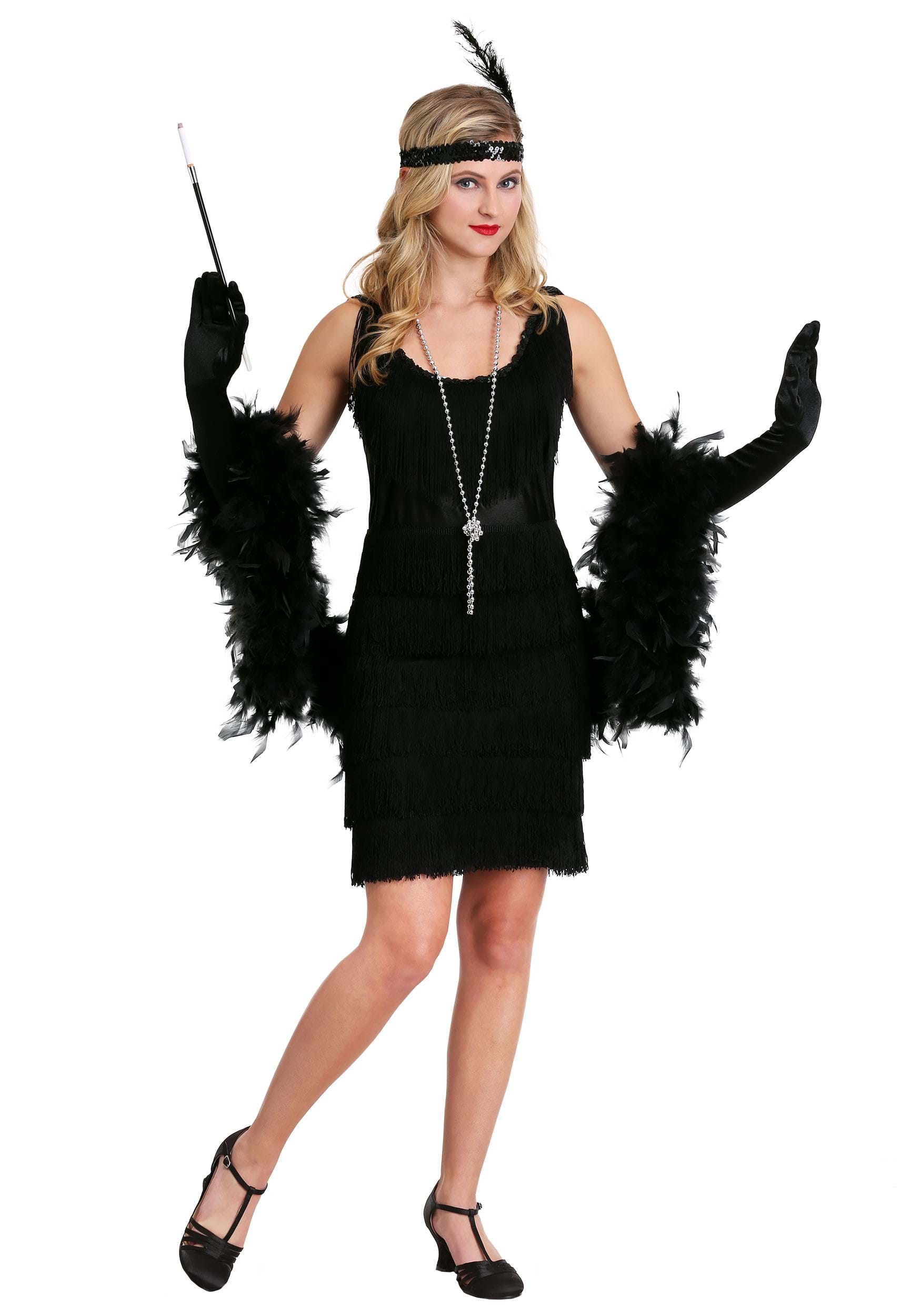 Black Fringe 1920's Flapper Fancy Dress Costume