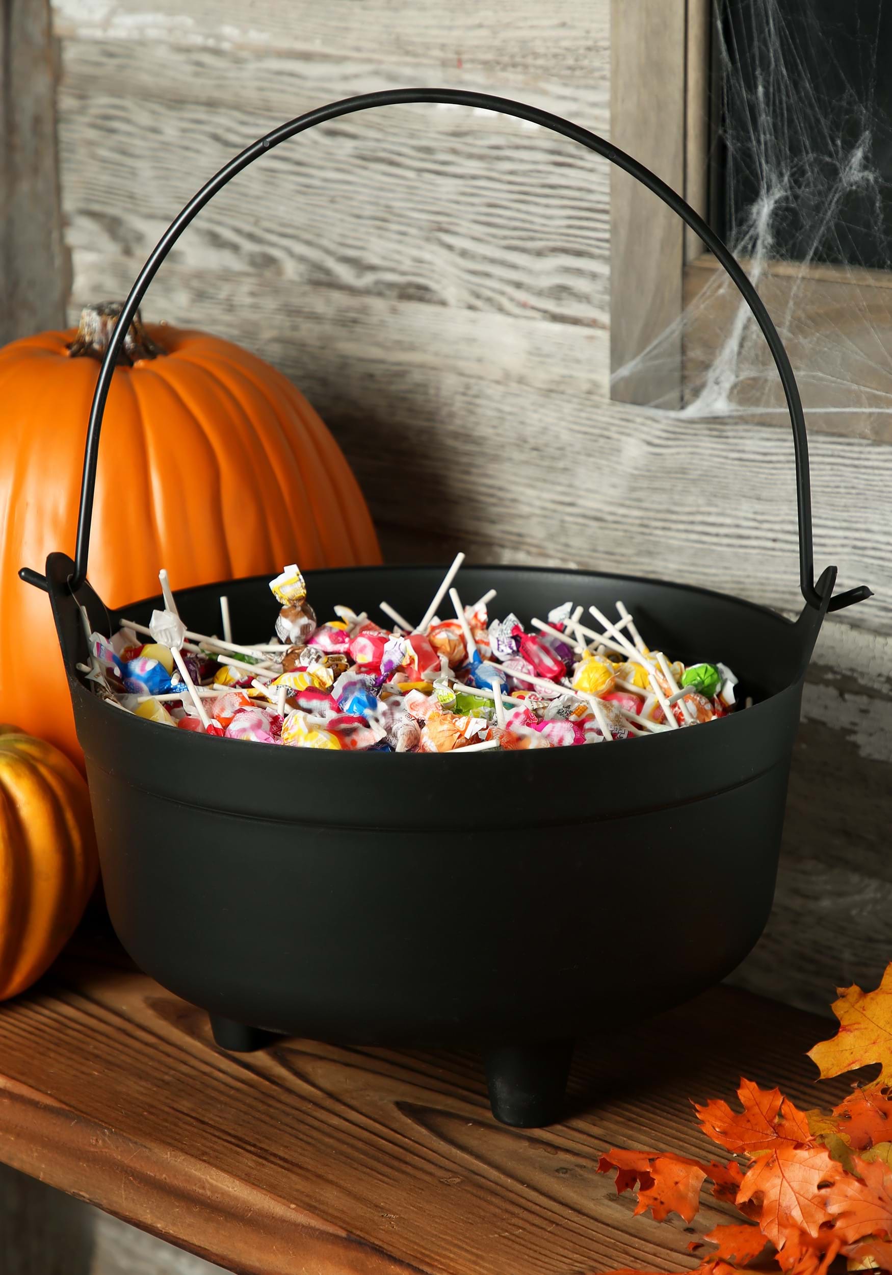 Blinky Vintage Halloween Blow Mold Black Plastic 6" Cauldron Witch Candy Dish Bowl