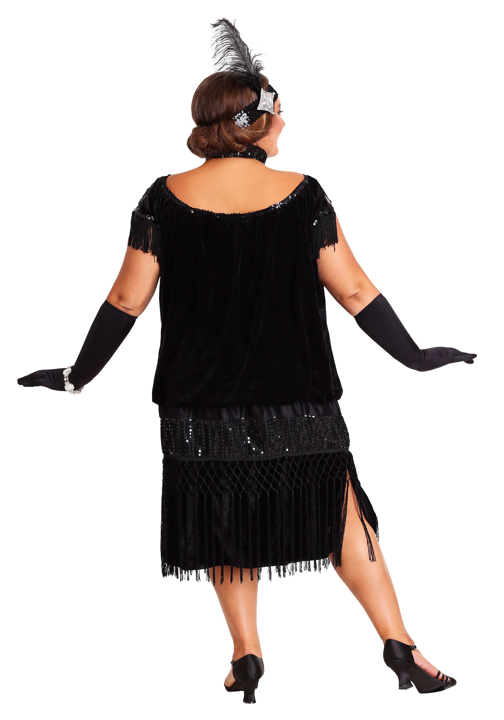 Black Plus Size Flapper Fancy Dress Costume , 20s Decade Fancy Dress Costumes