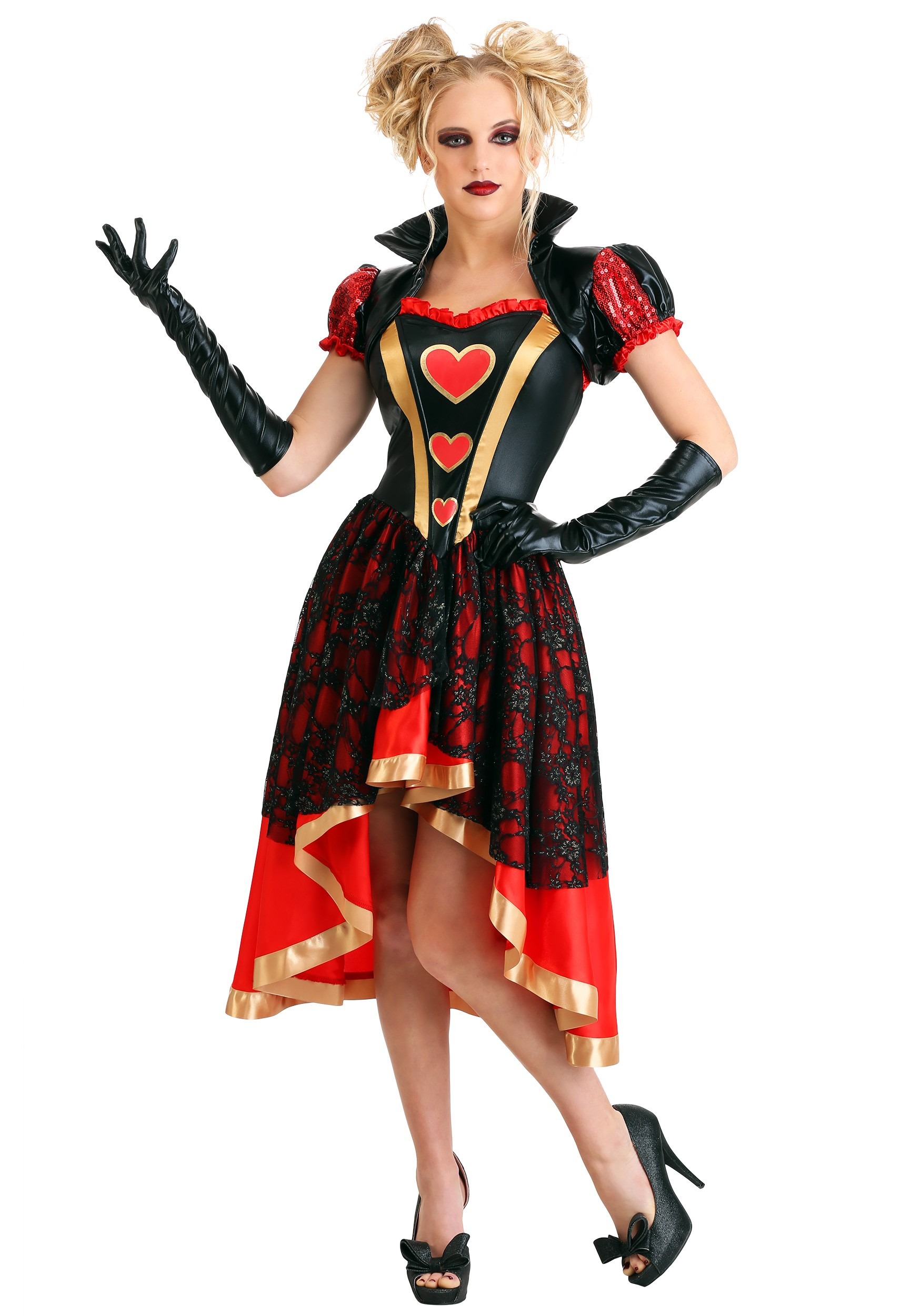 Womens Dark Queen Of Hearts Fancy Dress Costume