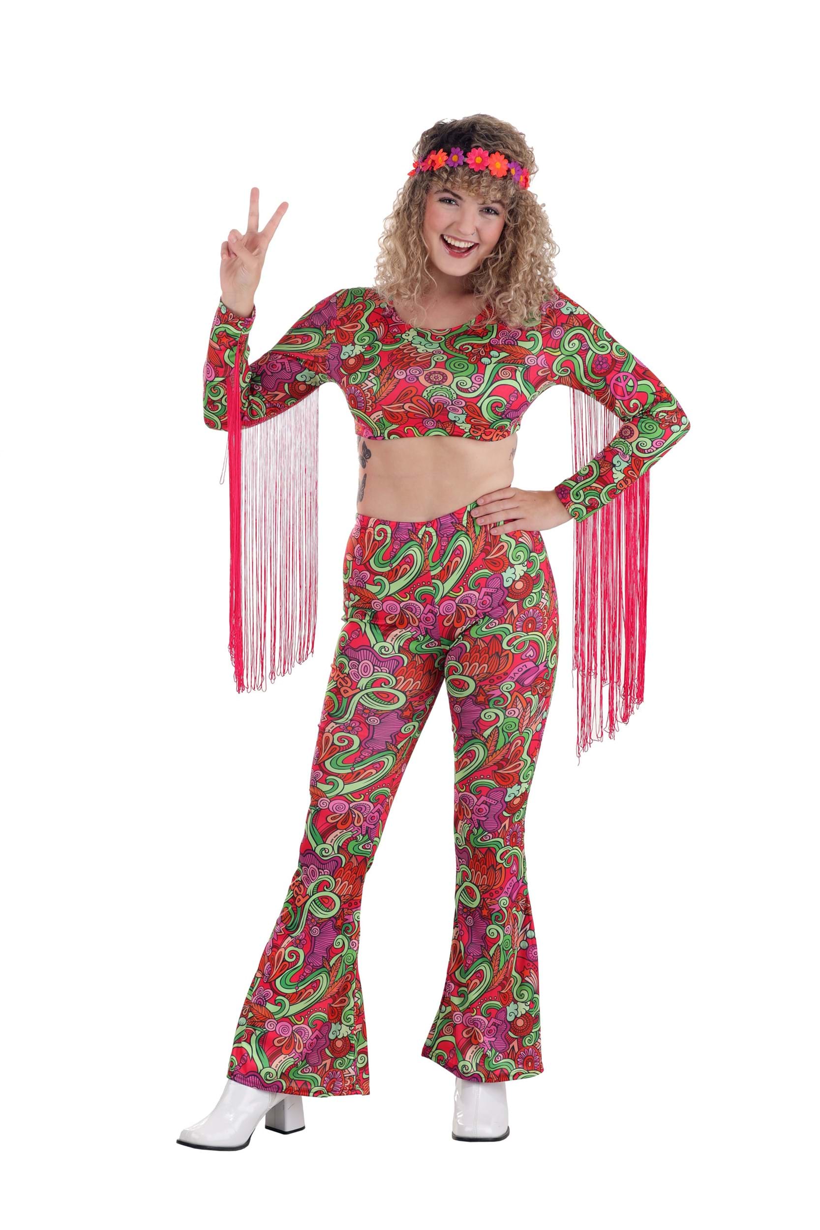 Womens World Peace Hippie Fancy Dress Costume , 70s Fancy Dress Costumes Women