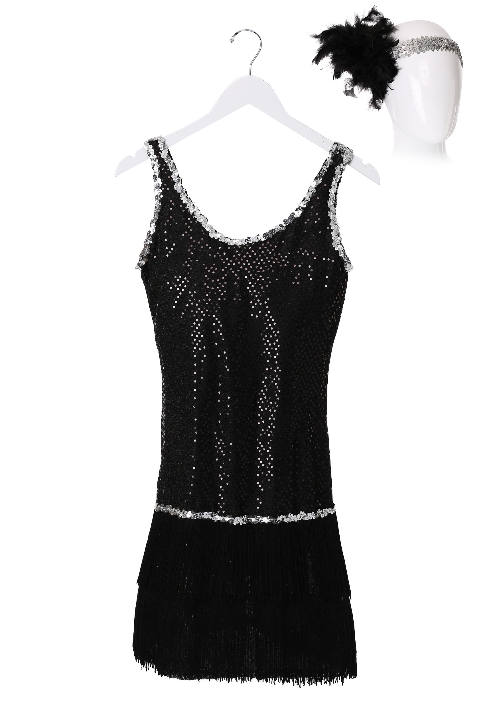 Women's Plus Size Black Sequin & Fringe Plus Size Flapper Fancy Dress Costume
