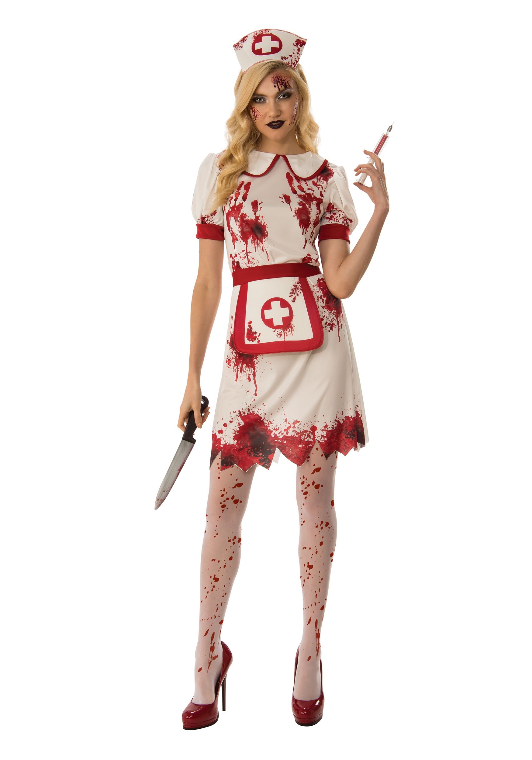 Ladies Halloween Blood Splattered Nurse Fancy Dress Costume Womens UK 10-14...