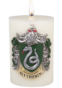 Harry Potter Slytherin Sculpted Insignia on a White Candle