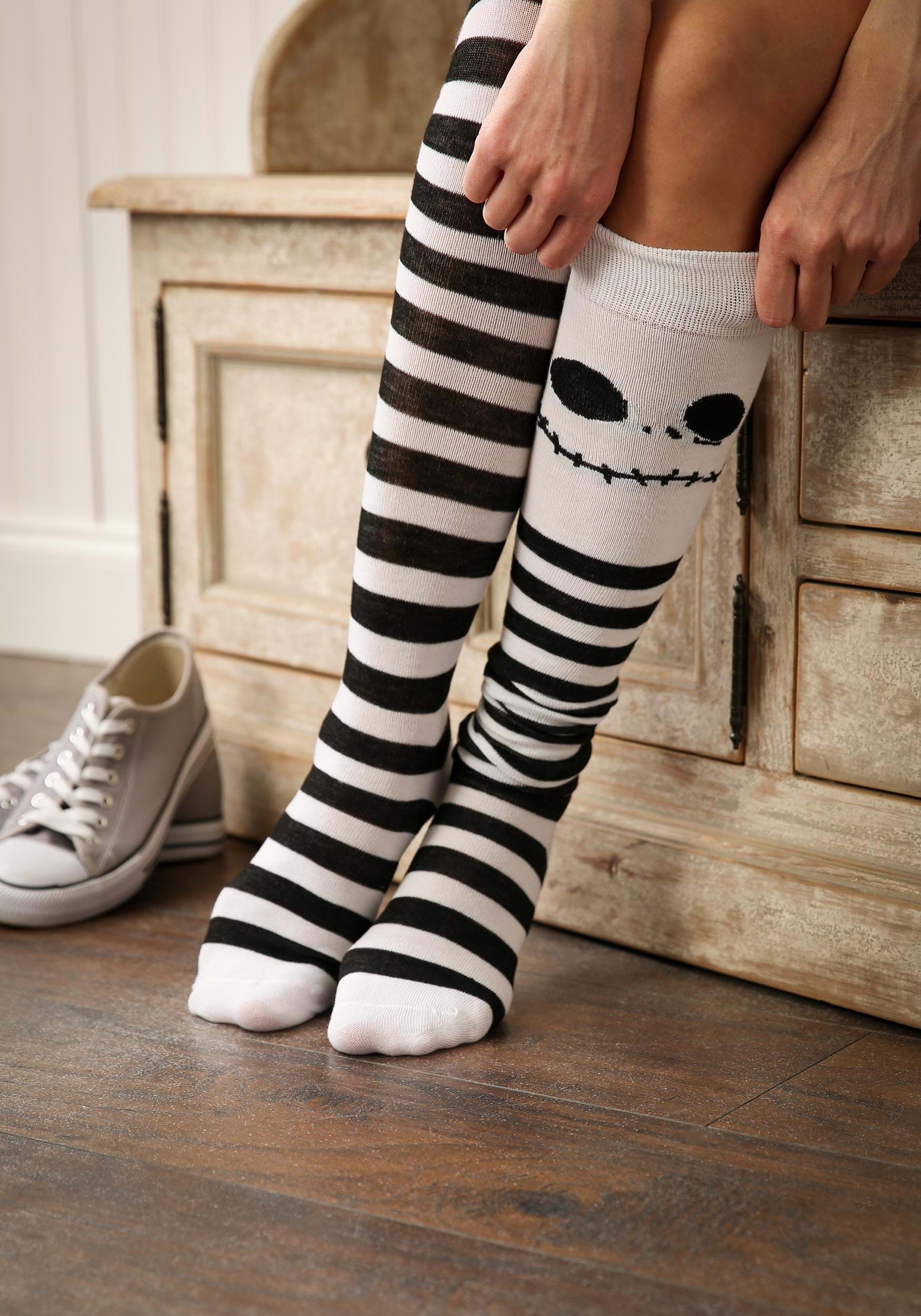 Over the Knee Socks Stripe Costume Xmas Accessory Halloween Wednesday Addams 